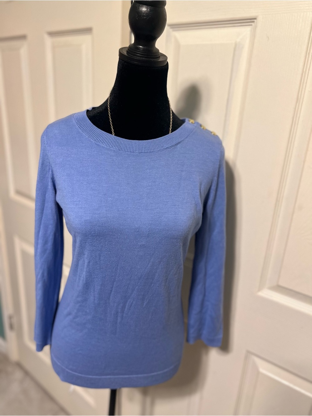 Talbots Periwinkle Button-Shoulder Crewneck blouse Sweater